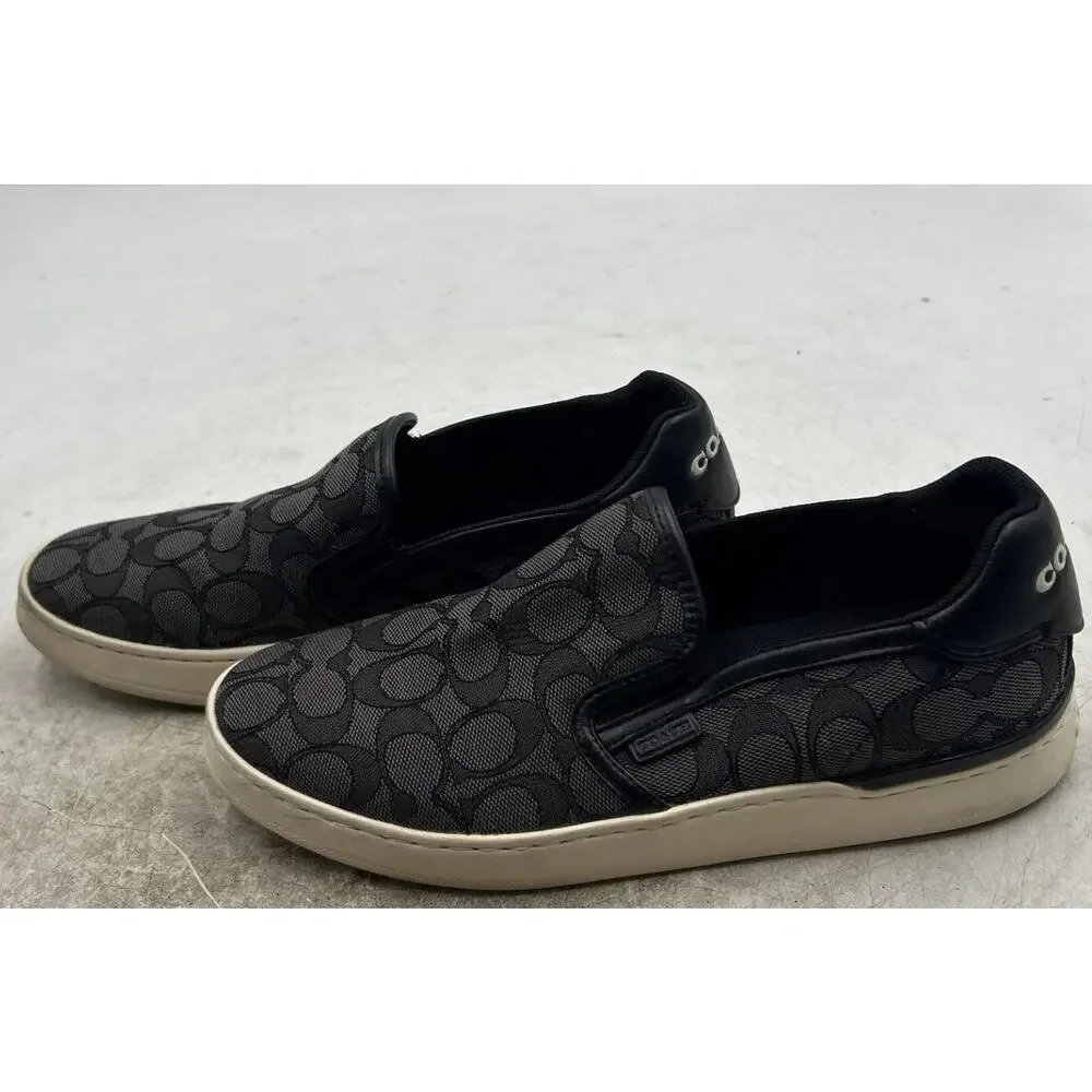 Coach Mens Black Signature Canvas Slip On Loafers Round Toe Sneaker Shoes US 8.5